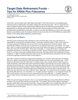 Target Date Retirement Funds - Tips for ERISA Plan Fiduciaries