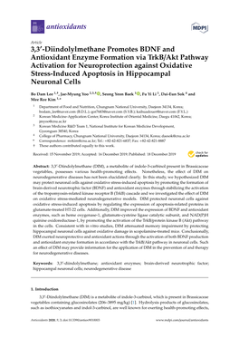 3, 3-Diindolylmethane Promotes BDNF and Antioxidant Enzyme