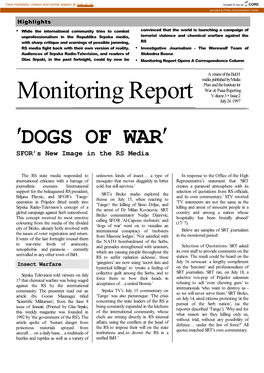 Monitoring Report Opens a Correspondence Column