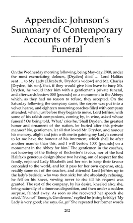 Appendix: Johnson's Summary of Contemporary Accounts of Dryden's Funeral