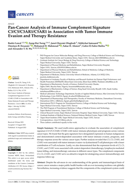 Pan-Cancer Analysis of Immune Complement Signature C3/C5/C3AR1/C5AR1 in Association with Tumor Immune Evasion and Therapy Resistance