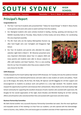 SOUTH SYDNEY Principal's Report HIGH