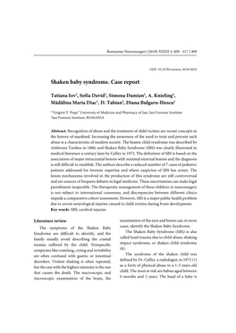 Shaken Baby Syndrome. Case Report