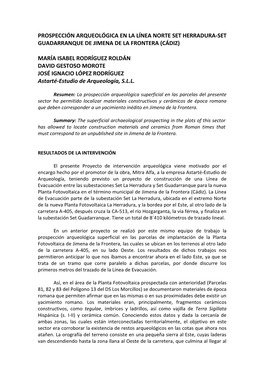 Prospección Arqueológica En La Línea Norte Set Herradura-Set Guadarranque De Jimena De La Frontera (Cádiz)