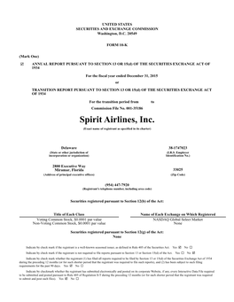 Spirit Airlines, Inc. (Exact Name of Registrant As Specified in Its Charter)