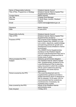 Strategic Environmental Assessment, As Required Under the Environmental Assessment of Plans and Programmes (Scotland) Regulations 2005