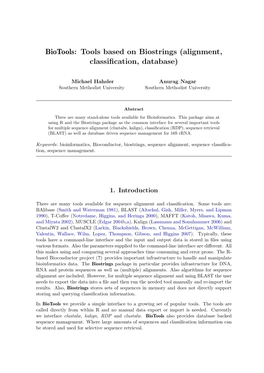 Biotools: Tools Based on Biostrings (Alignment, Classiﬁcation, Database)