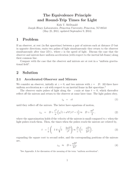 The Equivalence Principle and Round-Trip Times for Light Kirk T