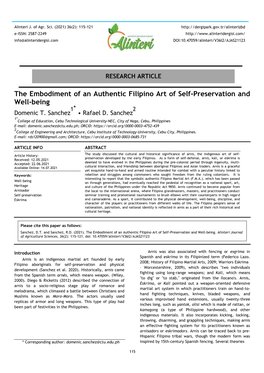 The Embodiment of an Authentic Filipino Art of Self-Preservation and Well-Being 1* 2 Domenic T
