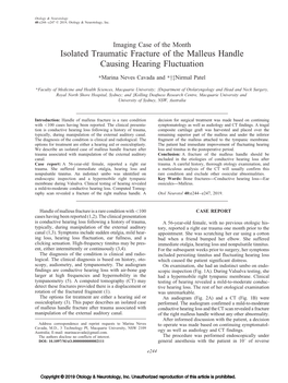 Isolated Traumatic Fracture of the Malleus Handle Causing Hearing