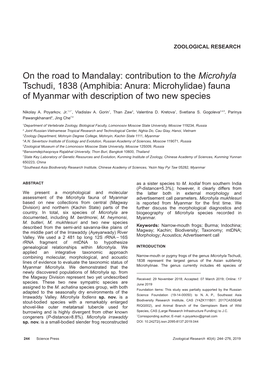 Amphibia: Anura: Microhylidae) Fauna of Myanmar with Description of Two New Species