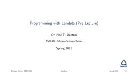 Programming with Lambda (Pre Lecture)