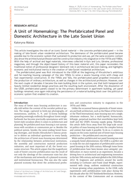 The Prefabricated Panel and Domestic Architecture in the Late Soviet Union