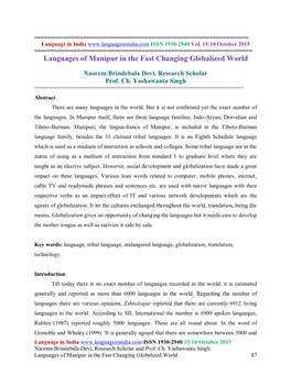 Languages of Manipur in the Fast Changing Globalized World