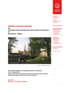 Europa Nostra Report on the Proposed Kalemegdan-Ušće Cable-Car Project in Belgrade - Serbia