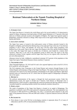 Resistant Tuberculosis at the Tamale Teaching Hospital of Northern Ghana
