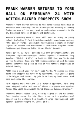 Frank Warren Returns to York Hall on February 24 with Action-Packed Prospects Show