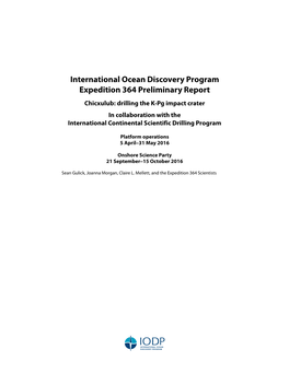 International Ocean Discovery Program Expedition 364