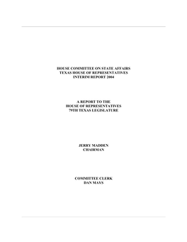 State Affairs Texas House of Representatives Interim Report 2004