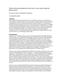 Protein Structure Prediction on the Web: a Detailed Example Using the Phyre Server