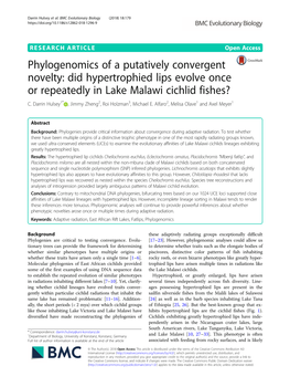 Did Hypertrophied Lips Evolve Once Or Repeatedly in Lake Malawi Cichlid Fishes? C