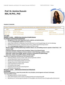 Prof. Dr. Azmina Hussain BDS, M.Phil., Phd