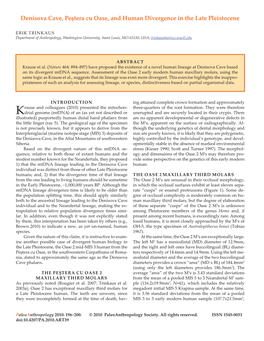 Denisova Cave, Peştera Cu Oase, and Human Divergence in the Late Pleistocene