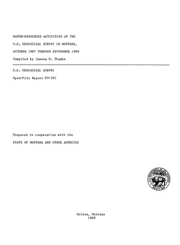 Water-Resources Activities of the U.S. Geological Survey in Montana, October 1985 Through September 1986: U.S