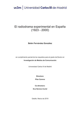 El Radiodrama Experimental En España (1923 - 2000)