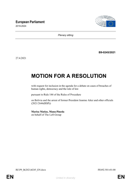 En En Motion for a Resolution