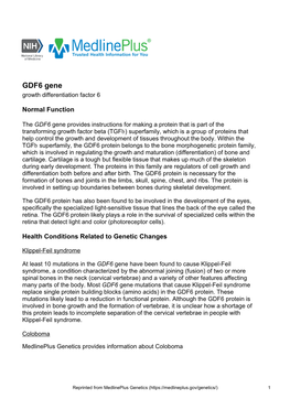 GDF6 Gene Growth Differentiation Factor 6