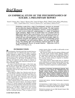 An Empirical Study of the Psychodynamics of Suicide: a Preliminary Report