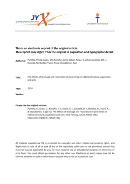 The Effects of Drainage and Restoration of Pine Mires on Habitat Structure, Vegetation and Ants