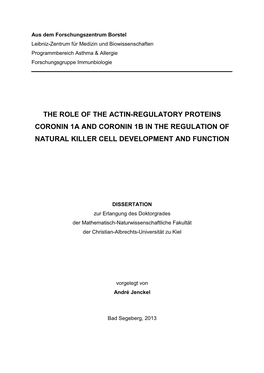 The Role of the Actin-Regulatory Proteins Coronin 1A and Coronin 1B in the Regulation of Natural Killer Cell Development and Function