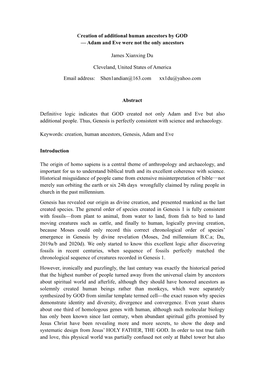Creation of Additional Human Ancestors by GOD — Adam and Eve Were Not the Only Ancestors