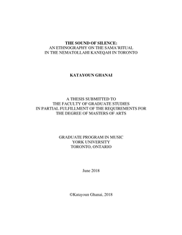 The Sound of Silence: an Ethnography on the Sama’Ritual in the Nematollahi Kaneqah in Toronto