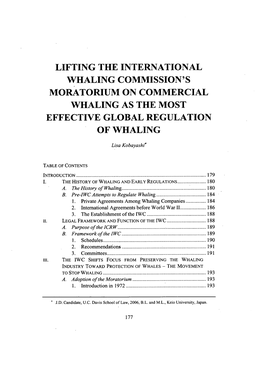 Lifting the International Whaling Commission's Moratorium on Commercial Whaling As the Most Effective Global Regulation of Whaling
