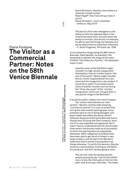 The Visitor As a Commercial Partner: Notes on the 58Th Venice Biennale