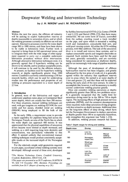 Deepwater Welding and Intervention Technology