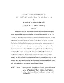 The Women's Suffrage Movement in Georgia, 1895-1925