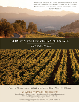 Gordon Valley Vineyard Estate Napa Valley Ava