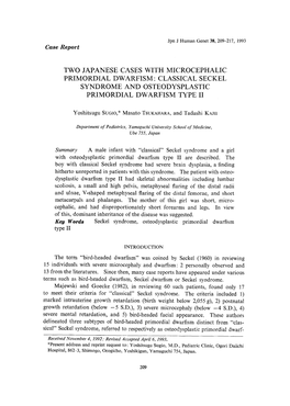 Classical Seckel Syndrome and Osteodysplastic Primordial Dwarfism Type Ii