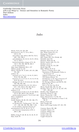 Science and Sensation in Romantic Poetry Noel Jackson Index More Information