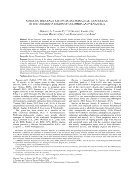 Notes on the Genus Bacopa (Plantaginaceae, Gratioleae) in the Orinoquia Region of Colombia and Venezuela