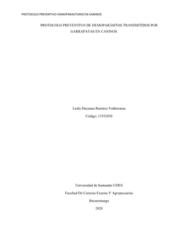 Protocolo Preventivo De Hemoparásitos Transmitidos Por Garrapatas En Caninos