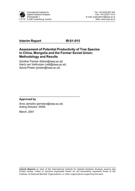 Interim Report IR-01-015 Assessment of Potential Productivity of Tree