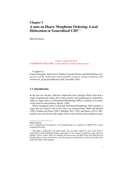 A Note on Huave Morpheme Ordering: Local Dislocation Or Generalized U20? ∗