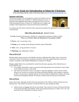 Study Guide for Introduction to Islam for Christians to Be Used Along with the Video of the Same Name On