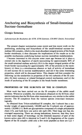 Anchoring and Biosynthesis of Small-Intestinal Sucrase-Isomaltase