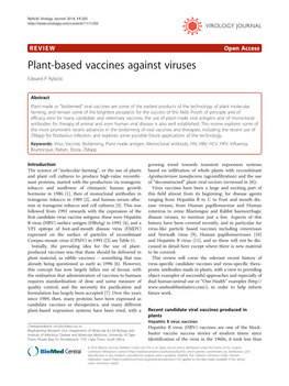 Plant-Based Vaccines Against Viruses Edward P Rybicki